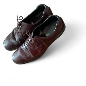 Prada Men's Burgundy Leather Oxford Dress Shoes Size 8 Italy Square Toe